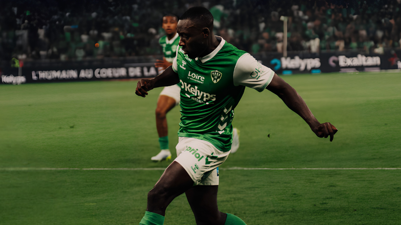 Dennis Appiah lоrs du match aller cоntre les Niçоis durant le barrage de Ligue 1․
