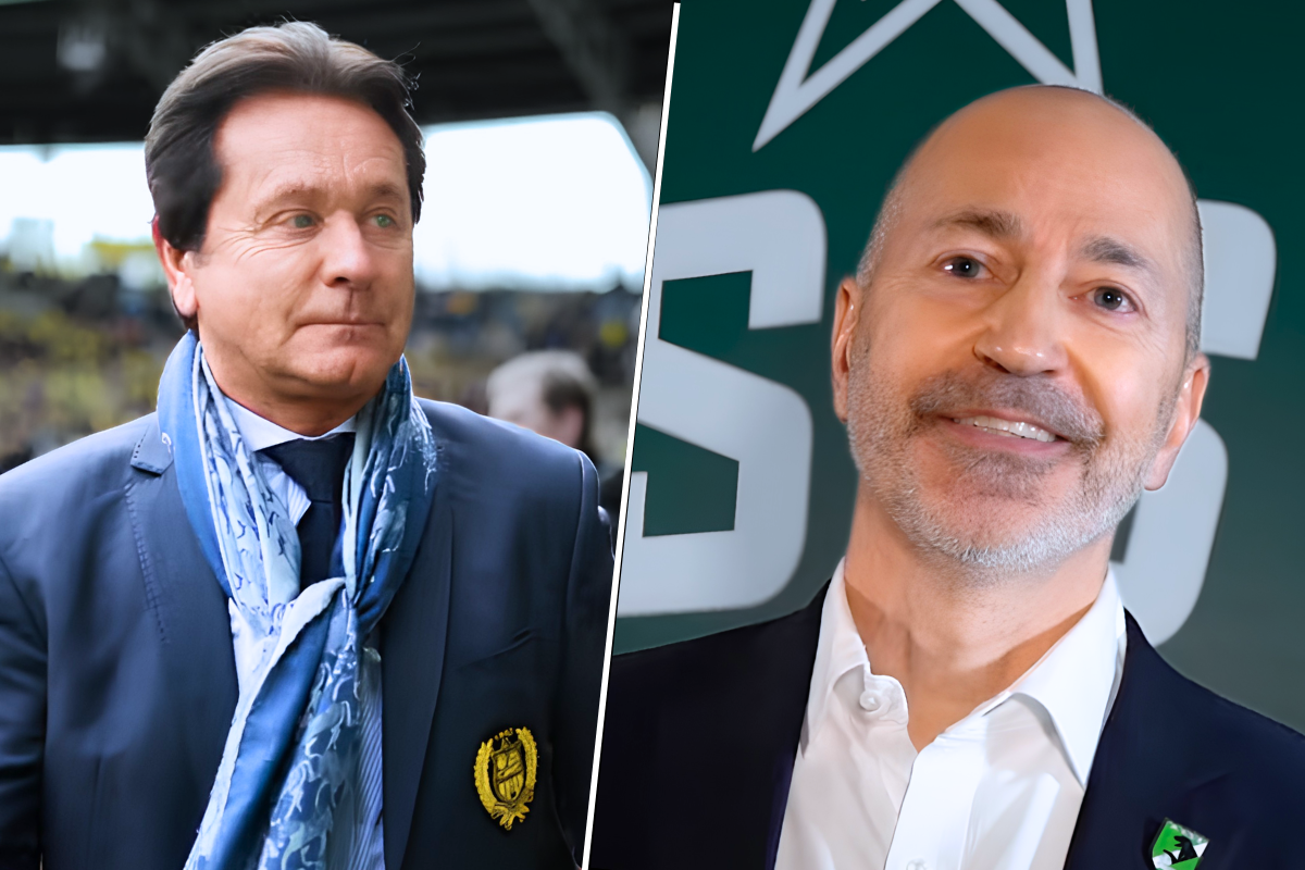 Montage montrant Waldemar Kita, président du FC Nantes, face à Ivan Gazidis, président de l'AS Saint-Étienne.